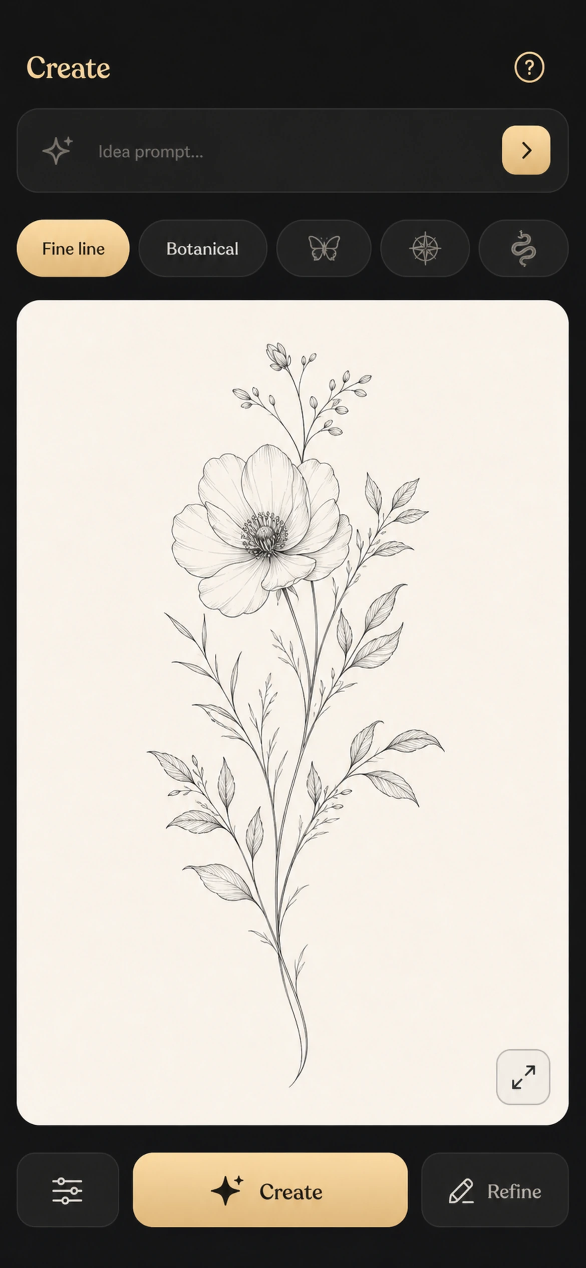 OpenInk mobile design studio with a fine-line botanical tattoo concept
